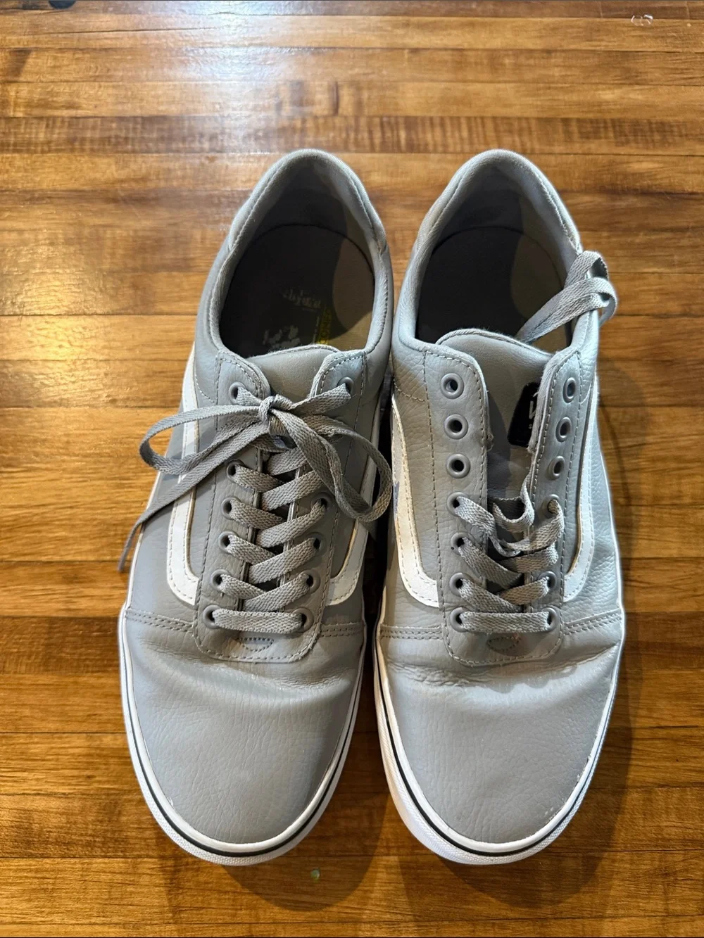 Mens Vans Old Skool Gray and White Leather Size 12 (w) - Picture 2 of 6